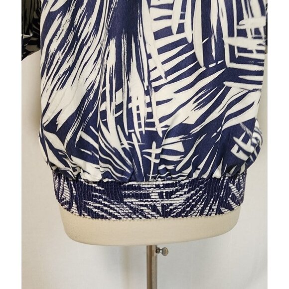 Womens 80s 90s Vintage Palm Print Shirt Size XL Blue Tropical - Picture 3 of 7